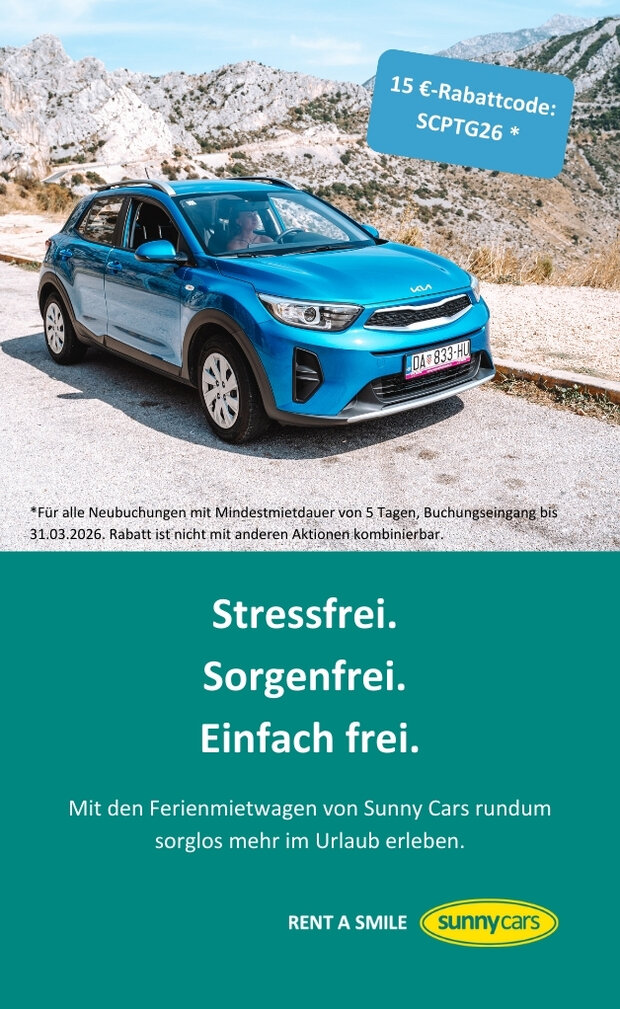 Bild eines Mietwagens auf der Straße